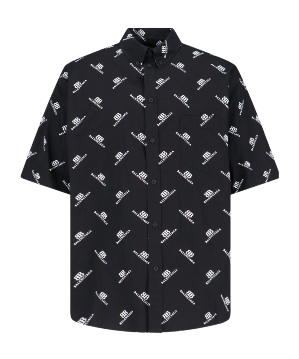Balenciaga Boxy Short-sleeved Bb Shirt In Black