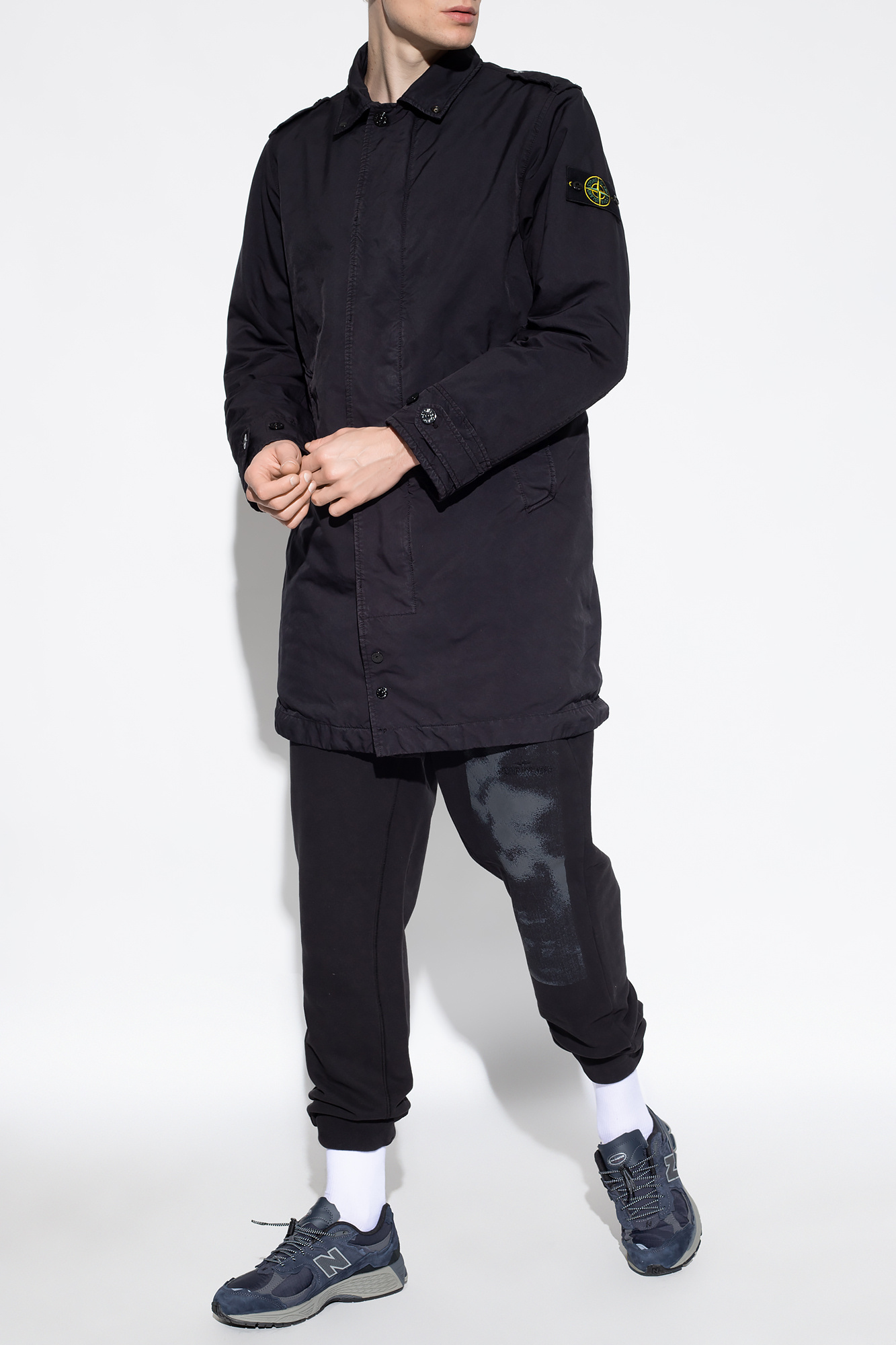 Stone Island Foam Two-print Cotton Track Pants In Black