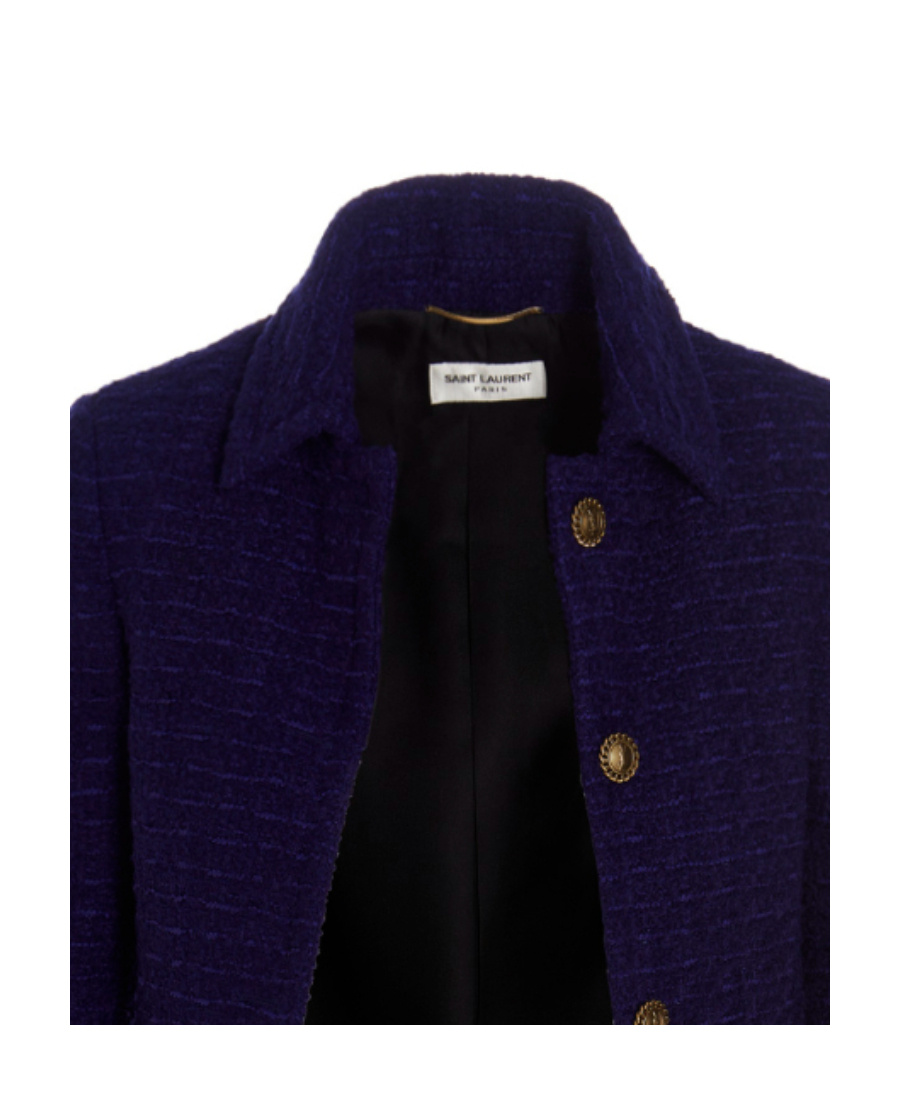 Saint Laurent Fitted Tweed Blazer In Purple