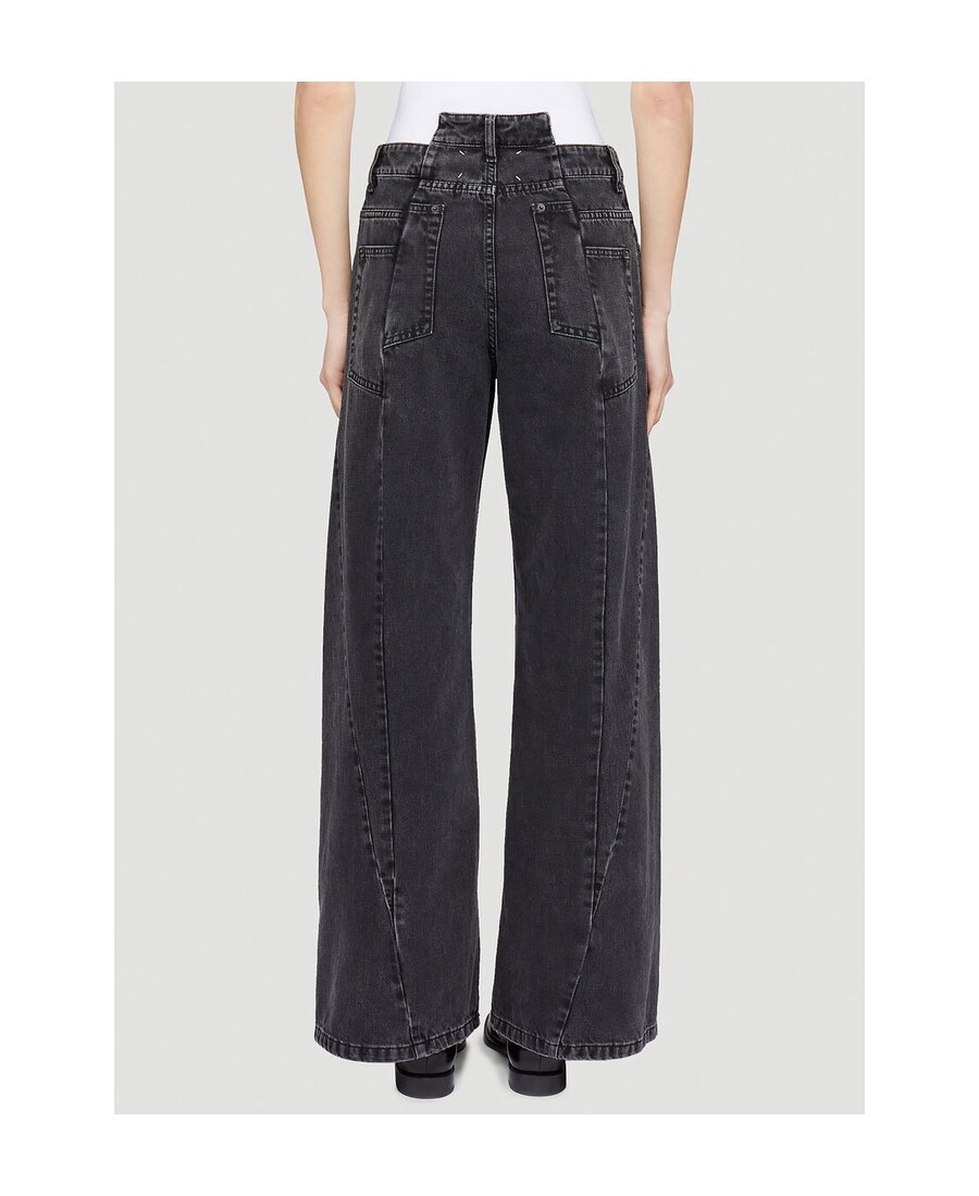 Maison Margiela Black Jeans With Wide Leg And Four-stitch Moniker Logo In Denim Woman In Black