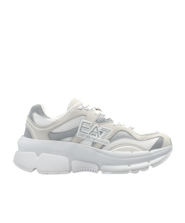 Ea7 Emporio Armani Mesh Panelled Chunky Sneakers In White