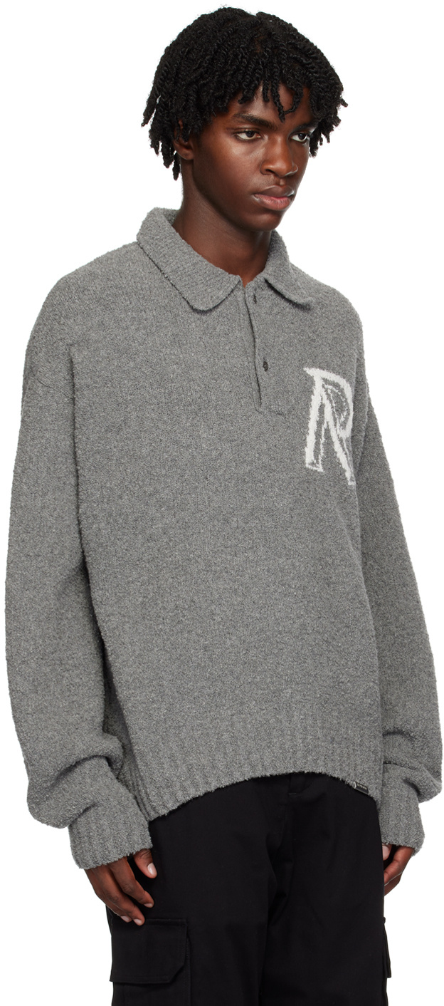 Represent Polo Neck Knitted Sweater In Gray