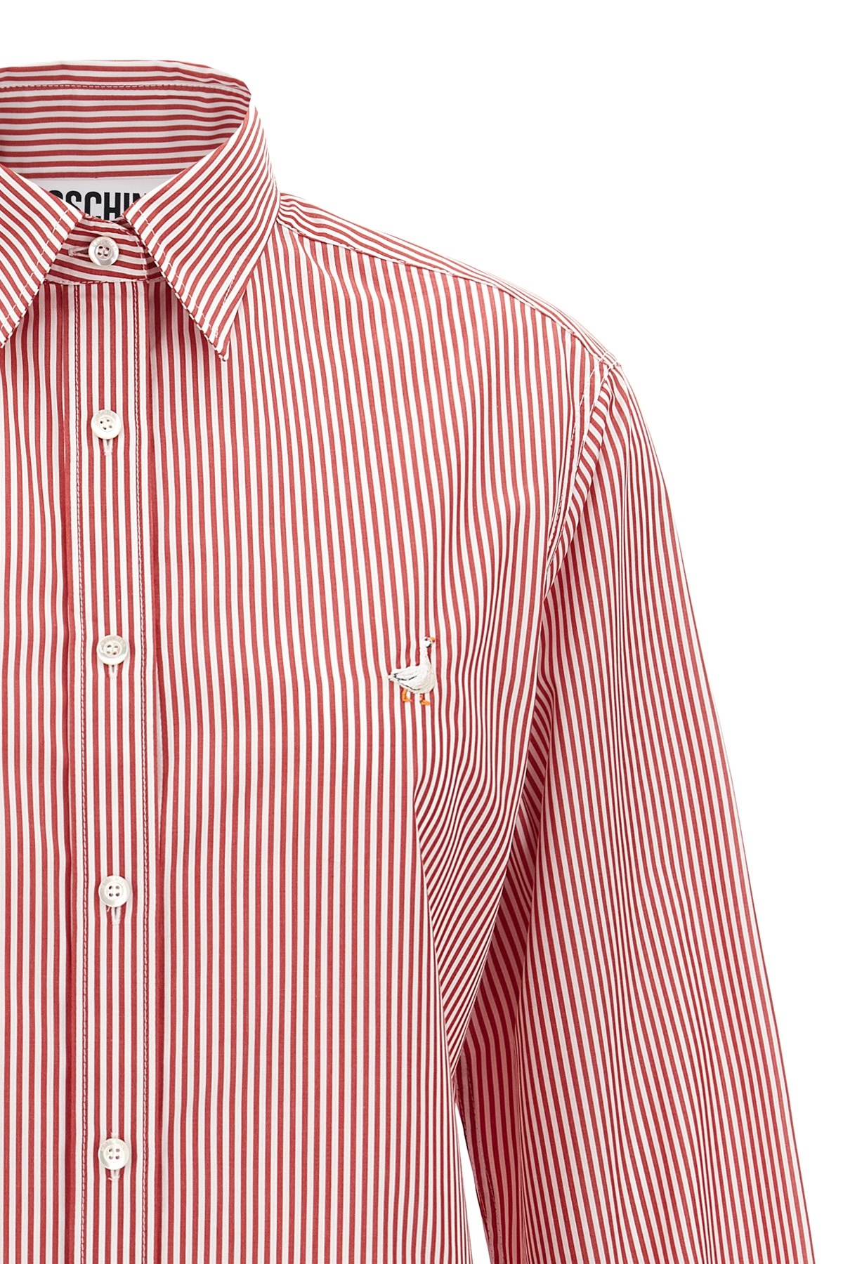 Shop Moschino Long-sleeved Pinstriped Shirt In Pink