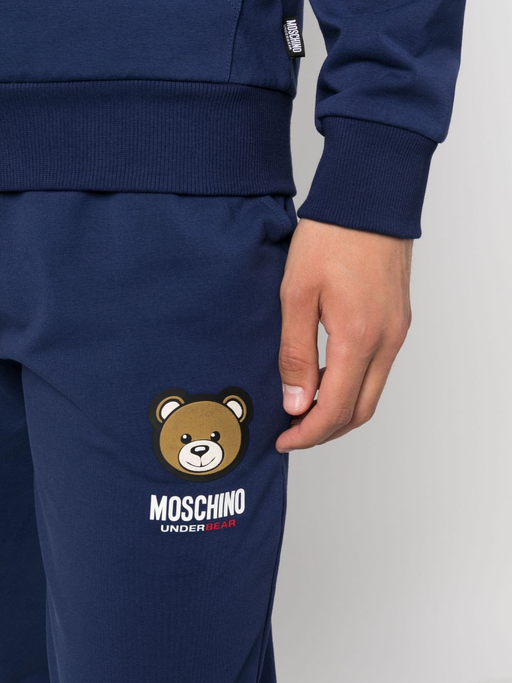 Moschino Straight Leg Trousers With Teddy Bear Motif In Blue