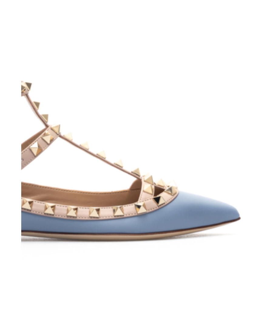 Valentino Rockstud Cage Ballerina Shoes In Blue