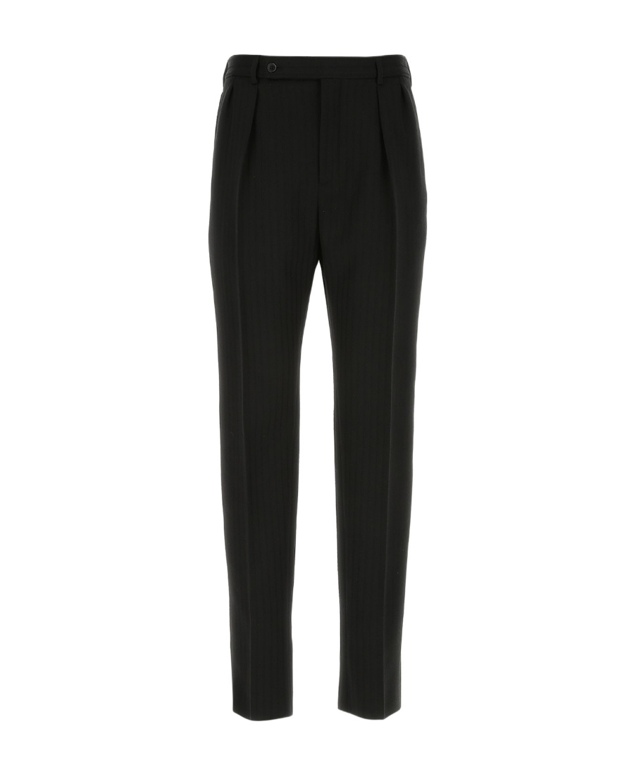 Saint Laurent High Waist Striped Pants In Black