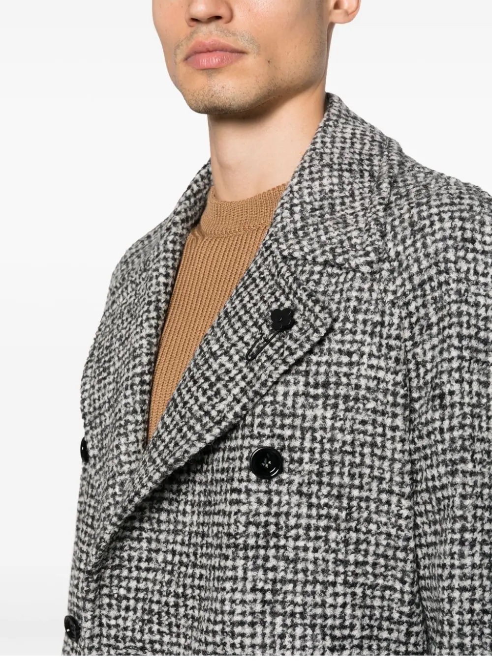 Lardini Double-breasted Coat With Textured Fabric In Gray