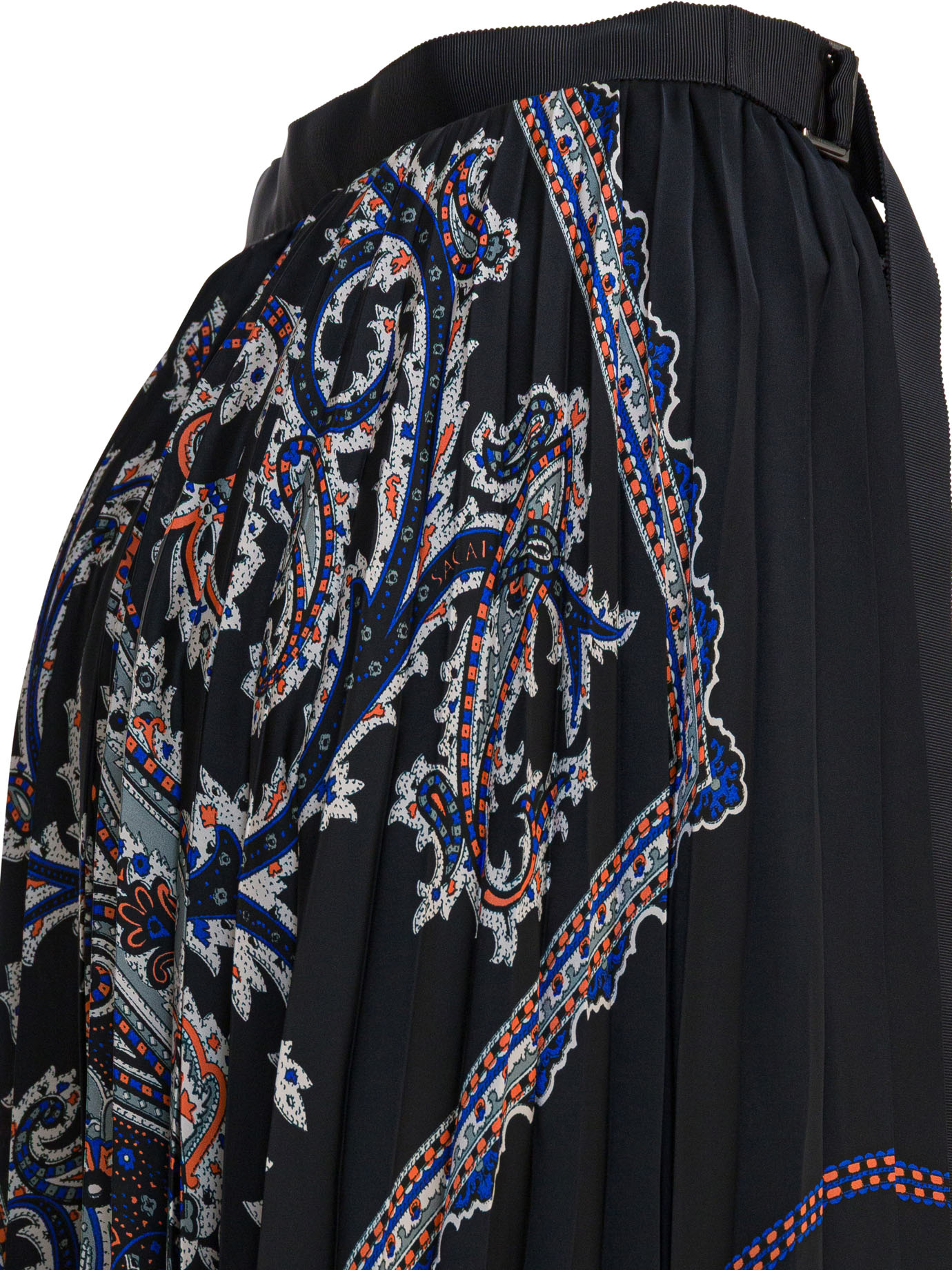 Sacai Pleated Skirt With Paisley Print Skirts Black In Black