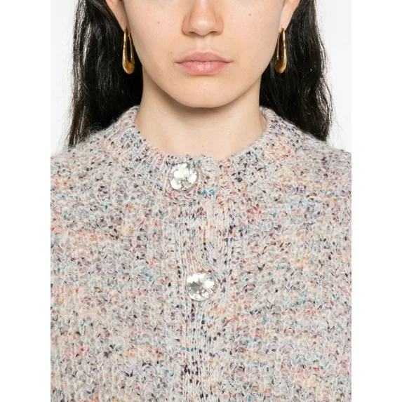 Twinset Twin-set Textured Knit Cropped Sweater With Decorative Buttons In Gray