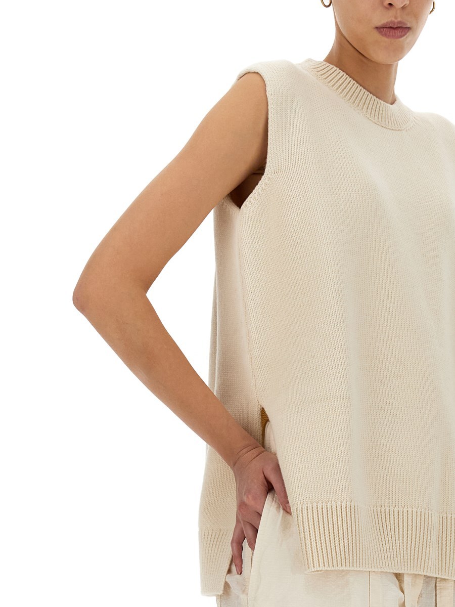 Jil Sander Relaxed Fit Crew-neck Wool Vest In Nude