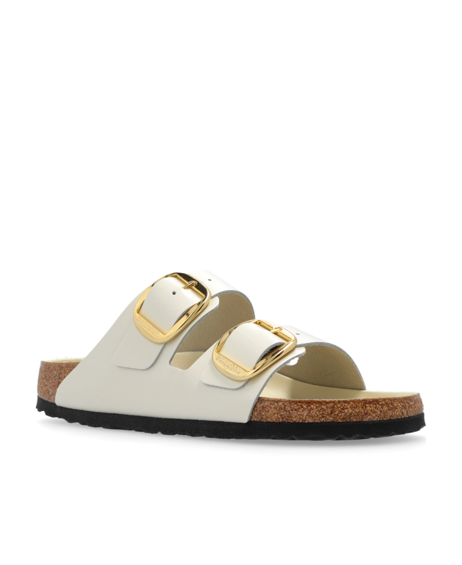 Birkenstock Arizona Big Buckle Leather Slides With Buckle In White