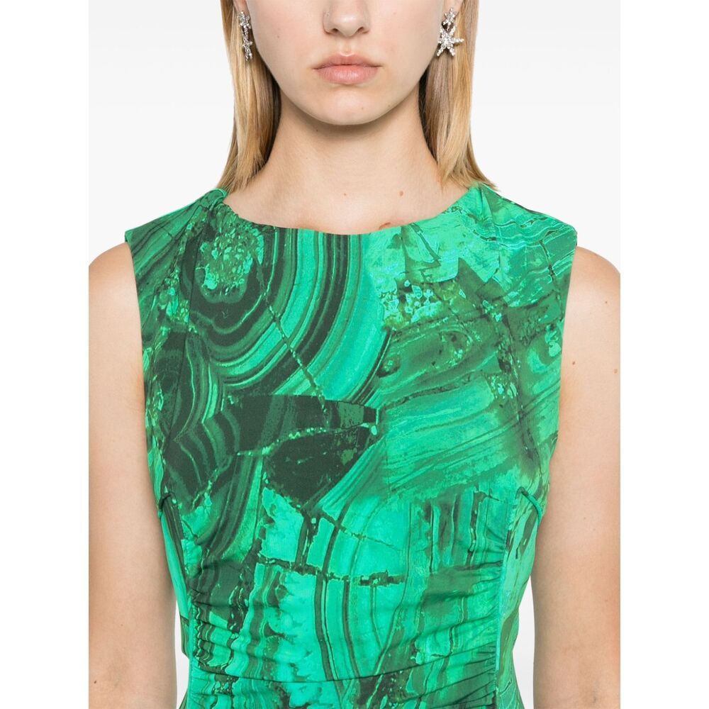 Shop Roberto Cavalli Abstract-print Midi Dress In Green