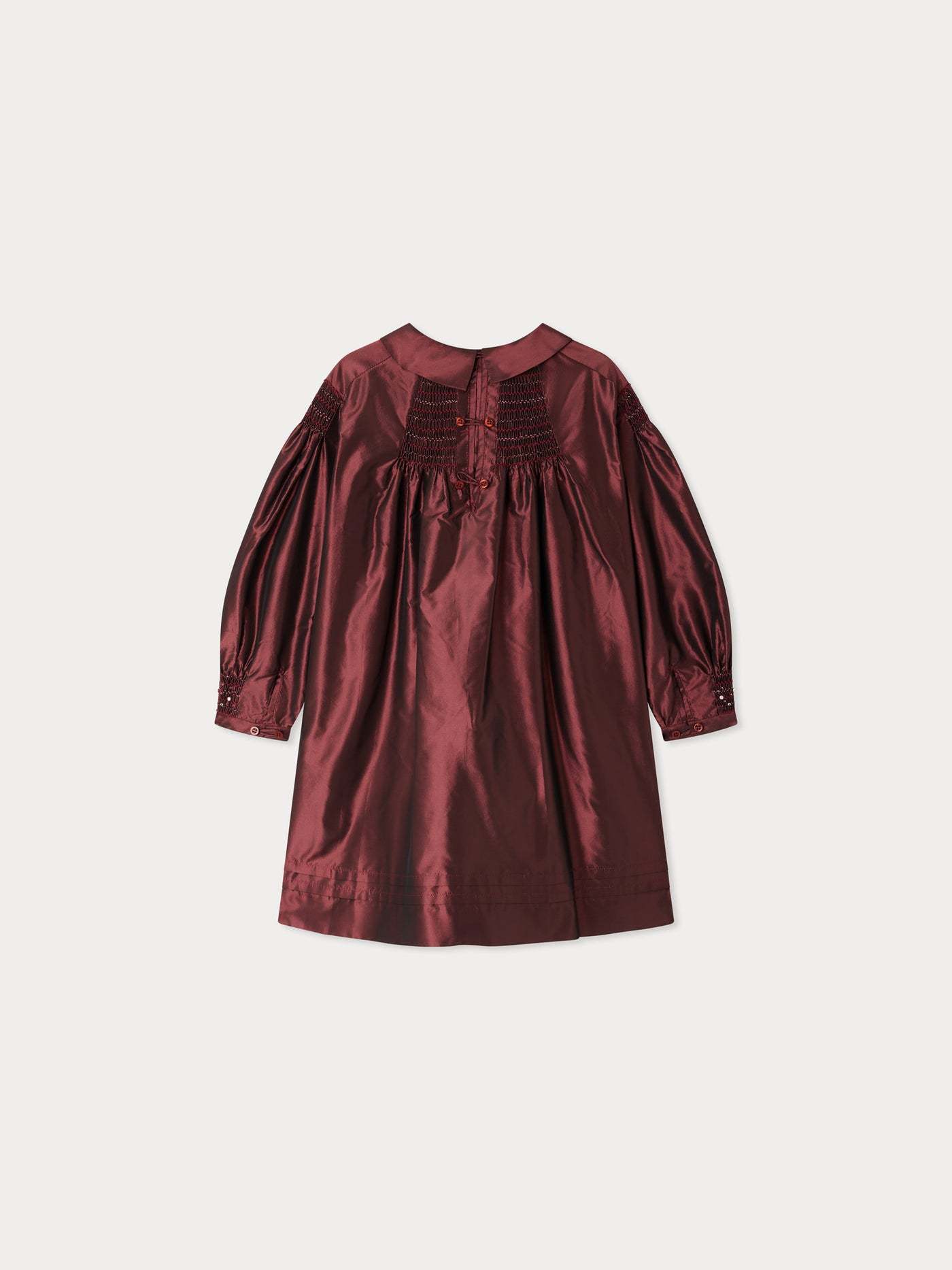 Bonpoint Jeanne Ruffled Embroidered Silk Dress In Brown