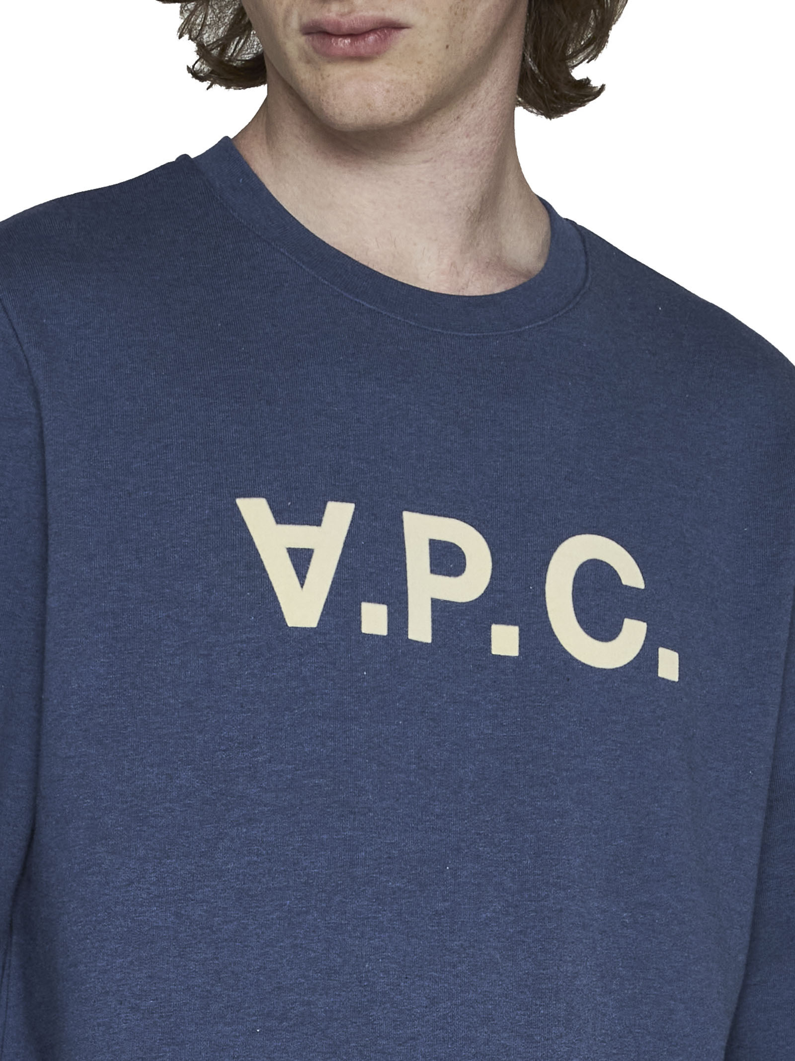 Apc A.p.c. Logo Printed Crewneck Sweatshirt In Blue