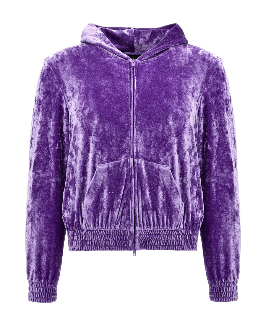 Balenciaga Zipped Velvet Hoodie In Purple