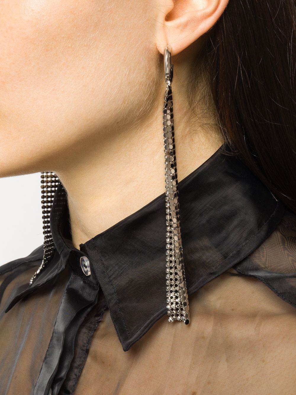 Rabanne Silver Tone Pixel Chain Mail Earrings In White
