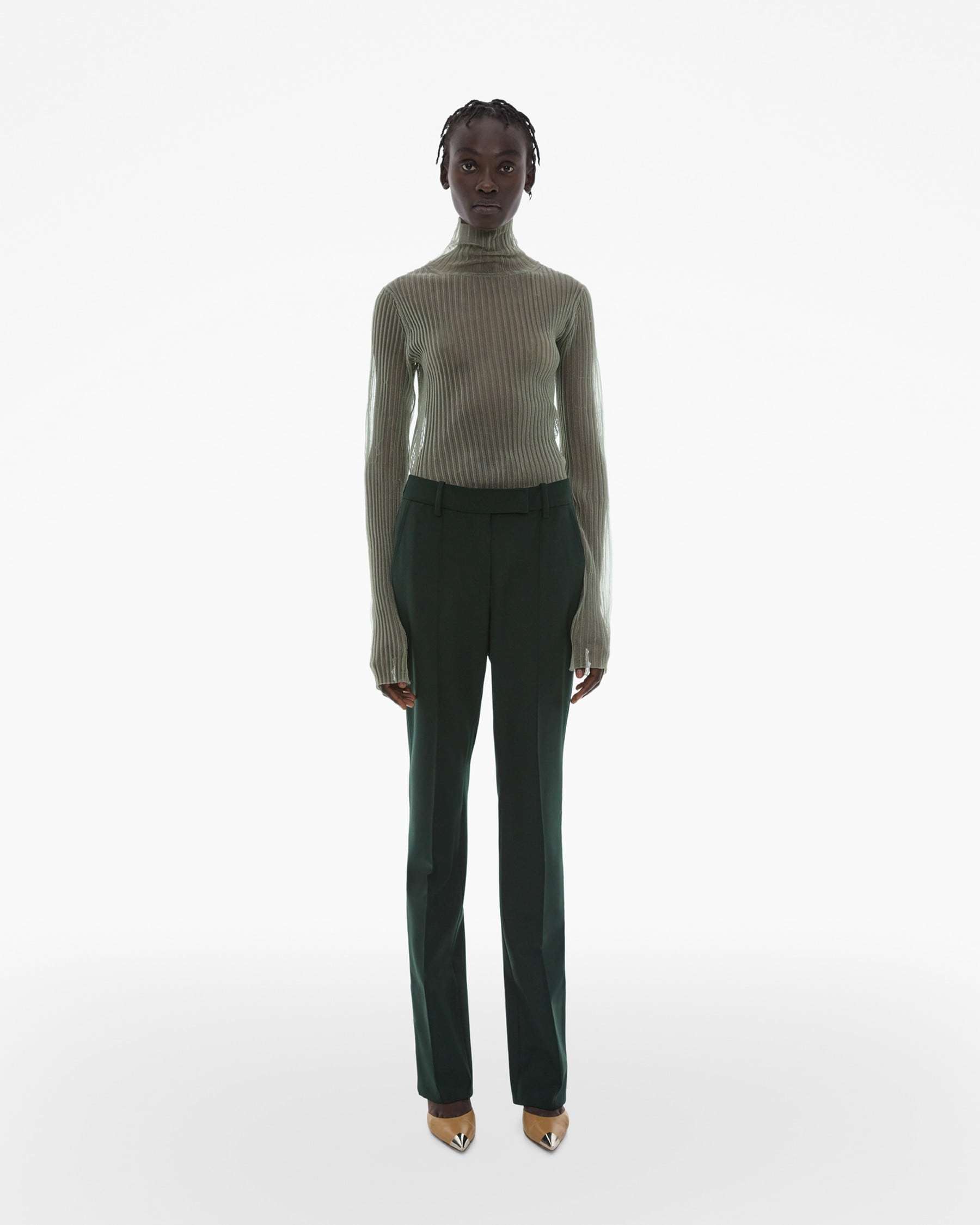 Shop Helmut Lang Mid-rise Straight-leg Trousers In Green