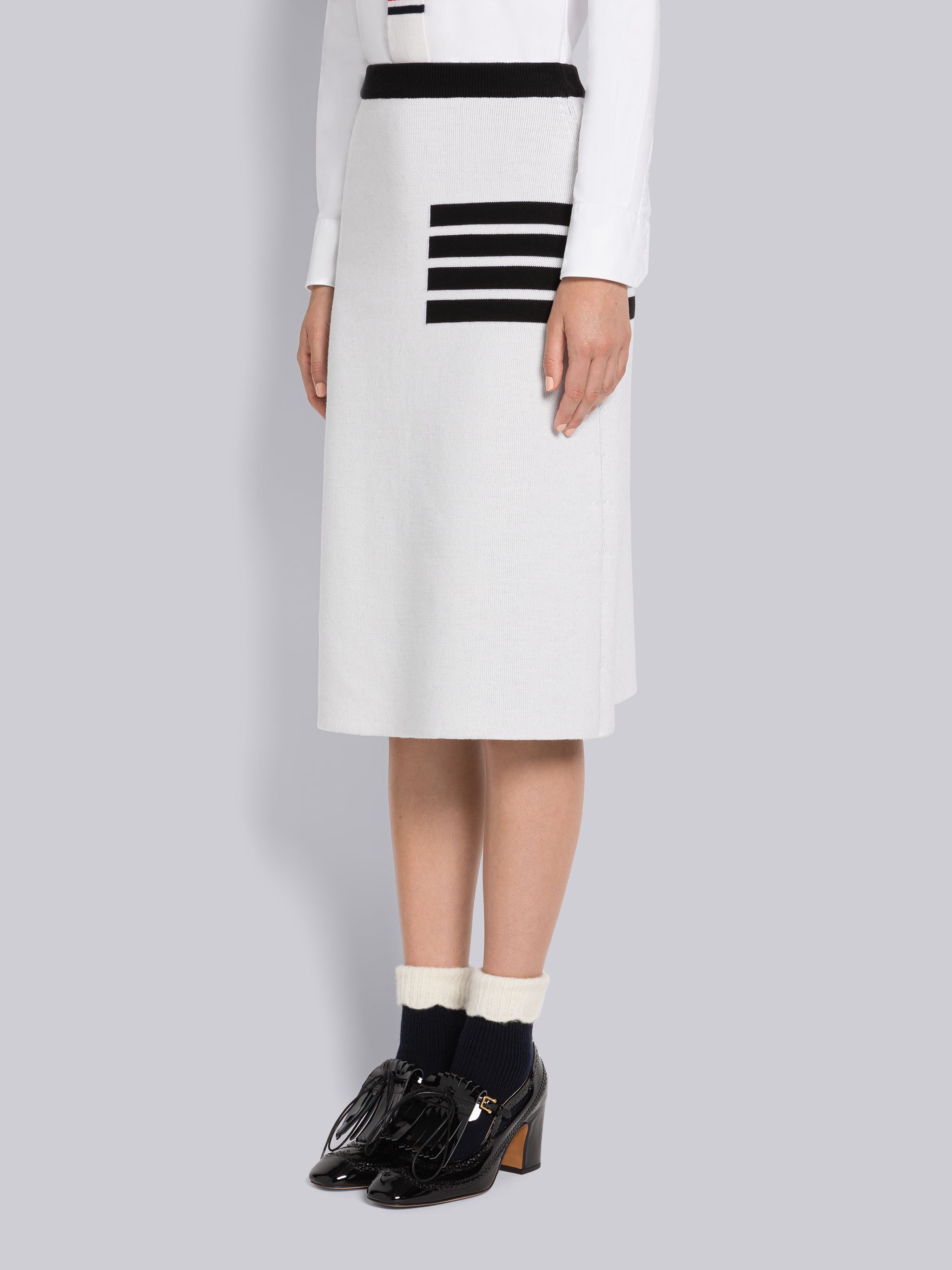Thom Browne 4-bar Knitted Midi Skirt In White