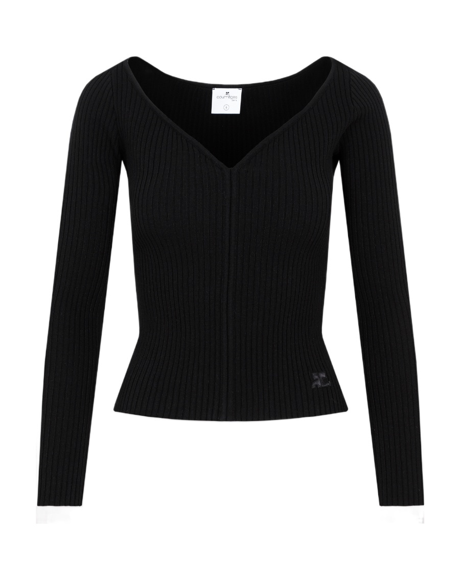 Courrèges Logo-appliqué V-neck Top In Black