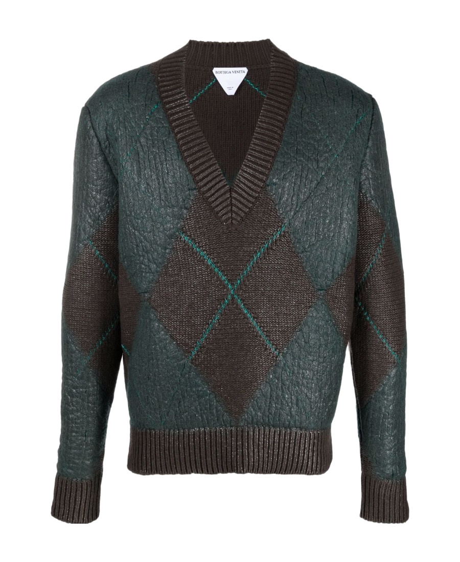 Bottega Veneta Coated Argyle-knit Jumper In Black