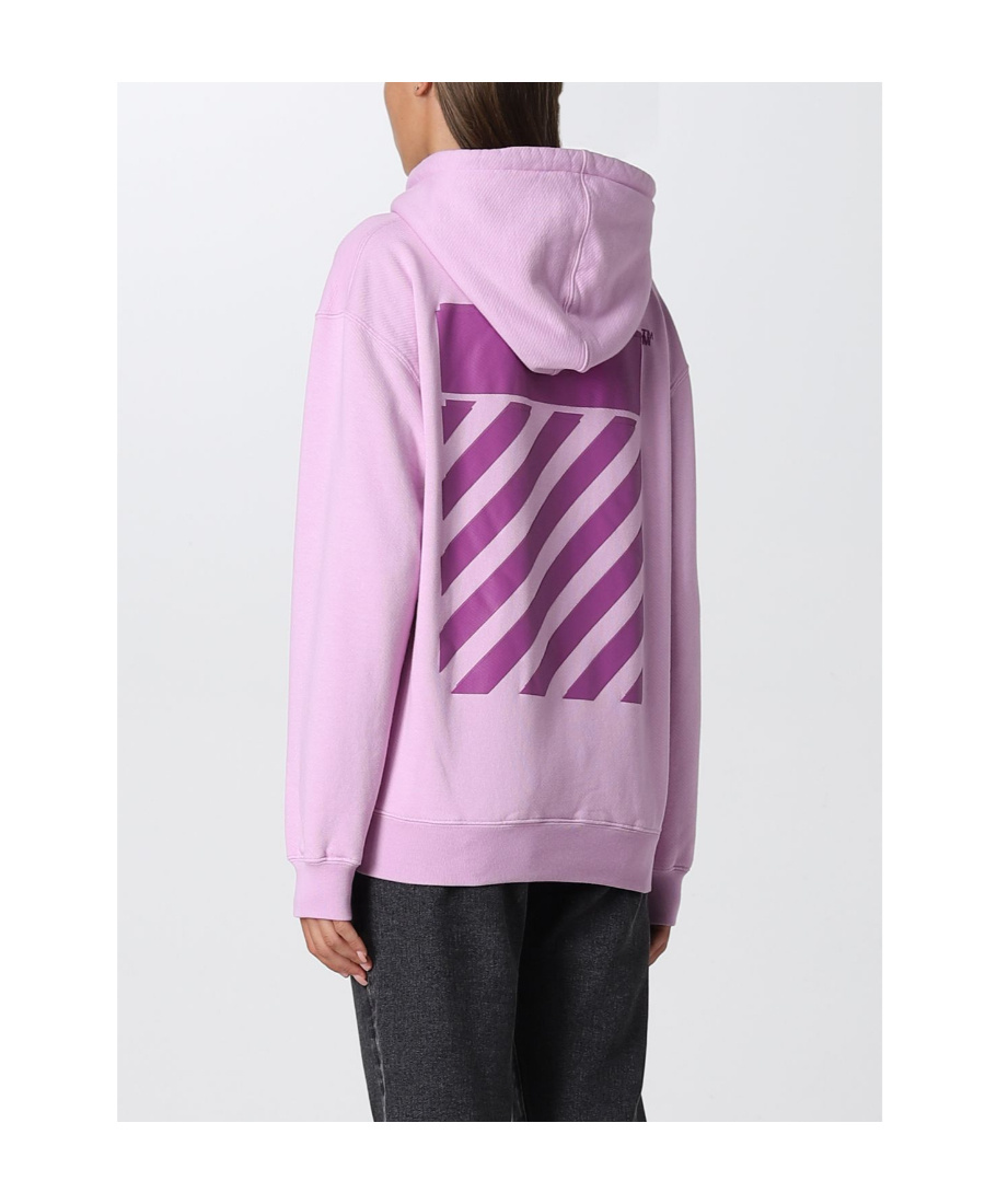 Off-white Diagonal Striped Hooded Sweatshirt In Pink