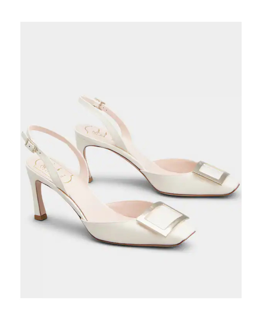 Roger Vivier Trompette 100 Metal Buckle Slingback Pumps In Leather In White