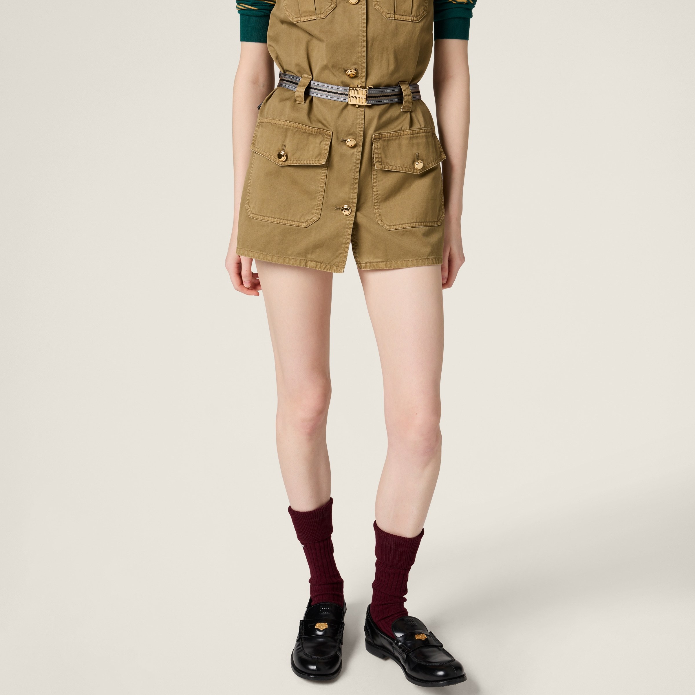 Miu Miu Garment-dyed Cotton Satin Dress In Brown