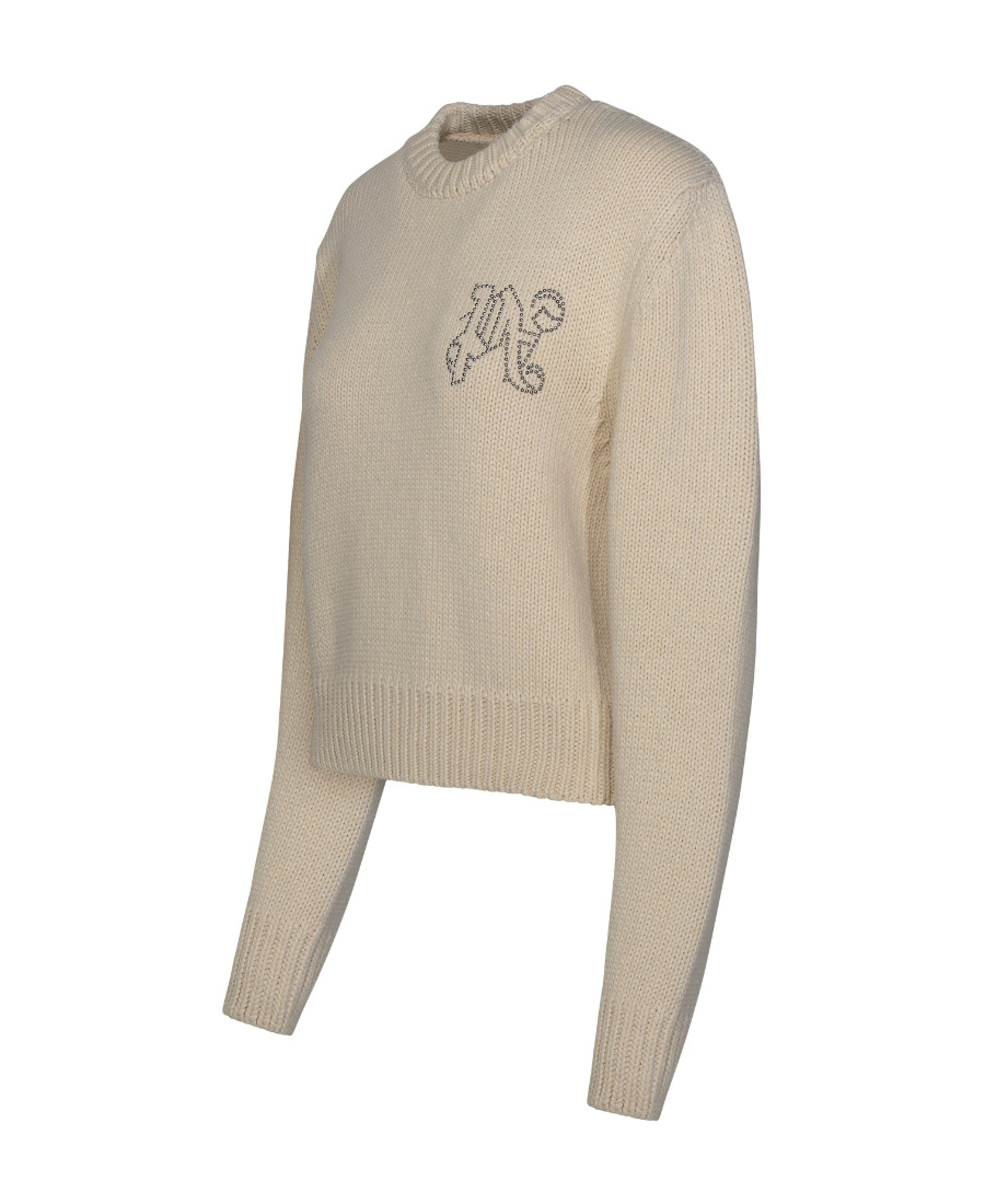 Palm Angels Monogram Embellished Knitted Jumper In Nude