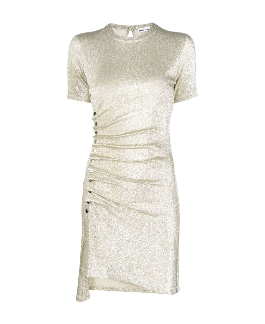 Rabanne Asymmetric Ruched Metallic Crepe Mini Dress In White