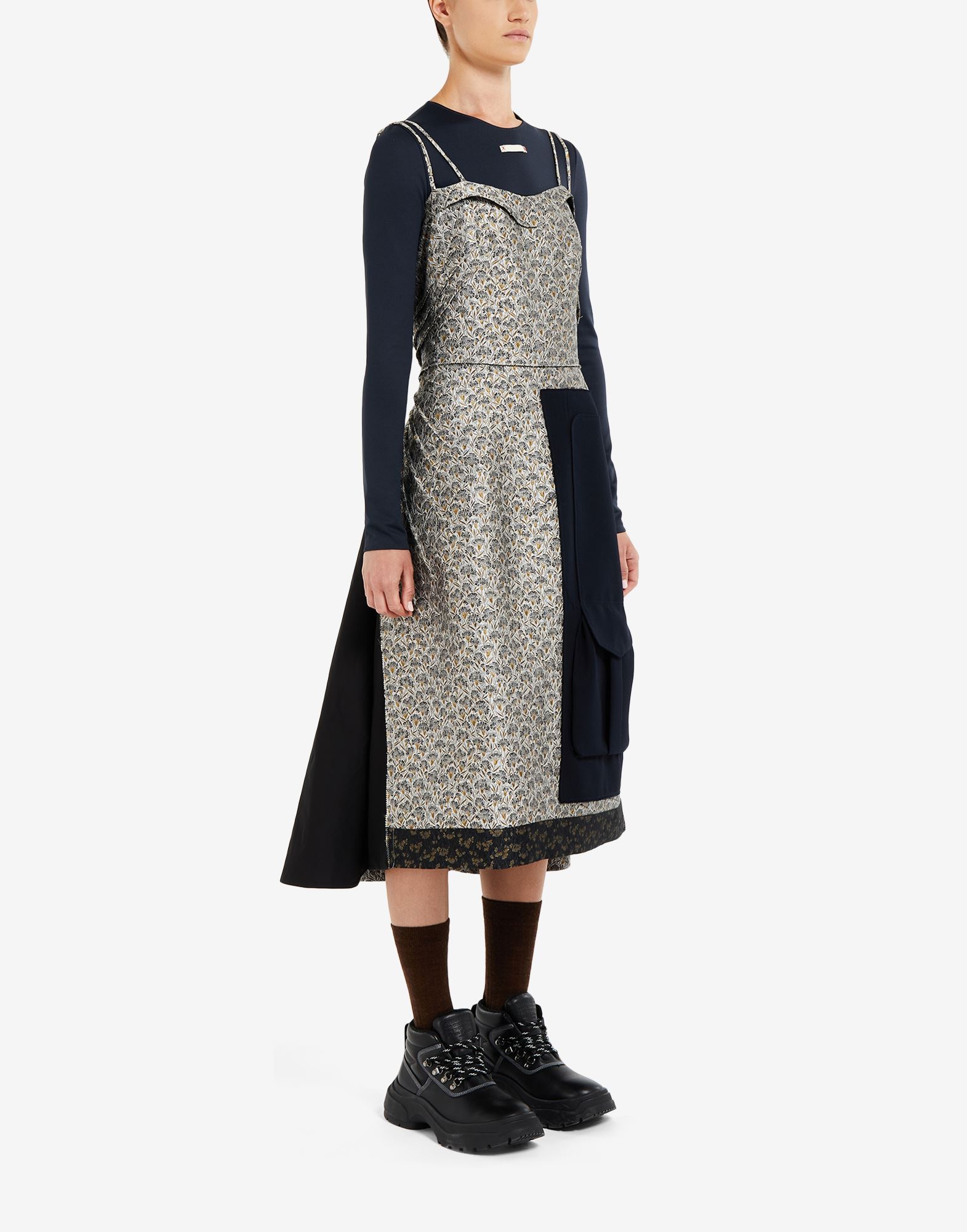 Maison Margiela Floral-embroidered A-line Dress In Black