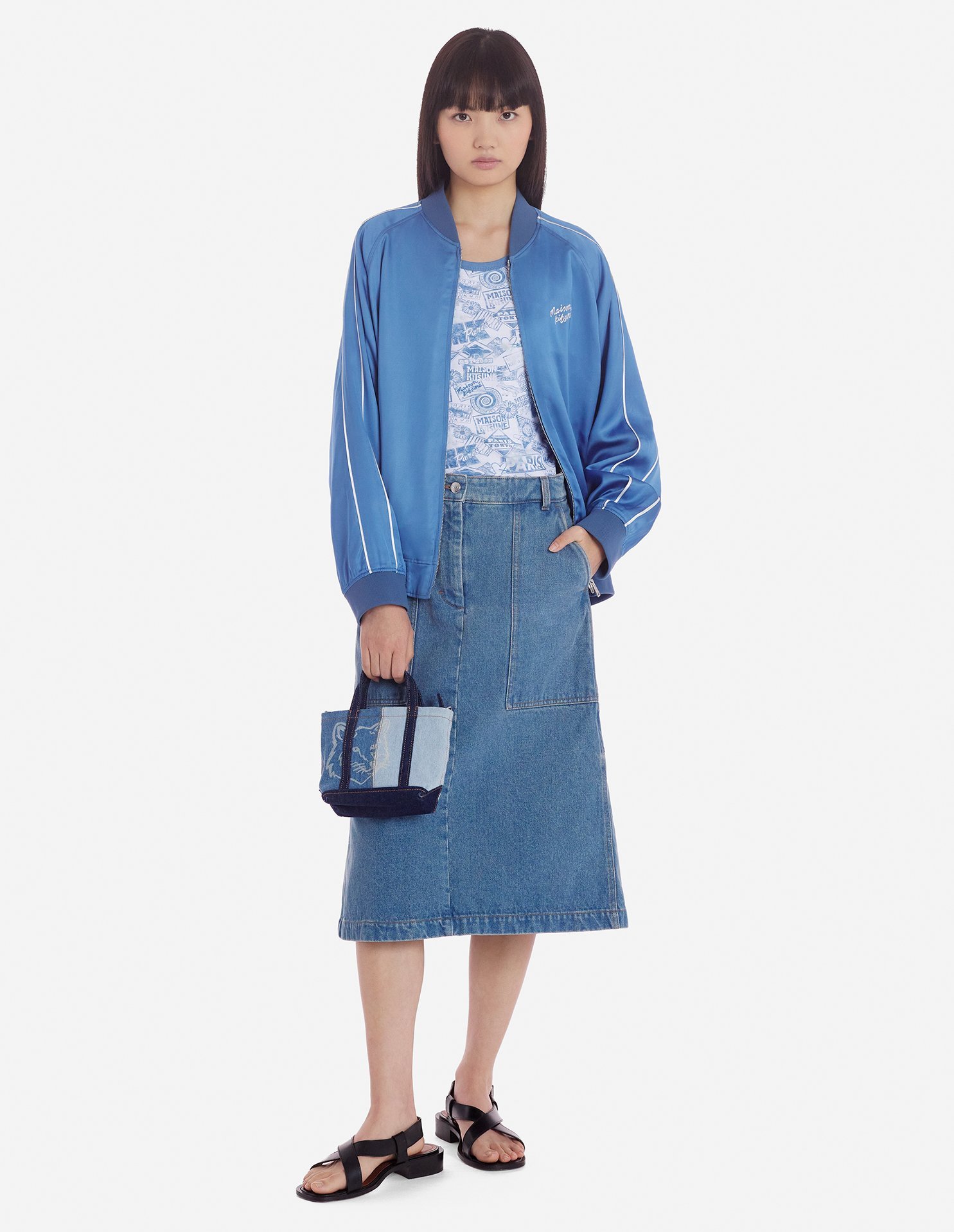 Shop Maison Kitsuné Teddy Bomber Jacket In Blue