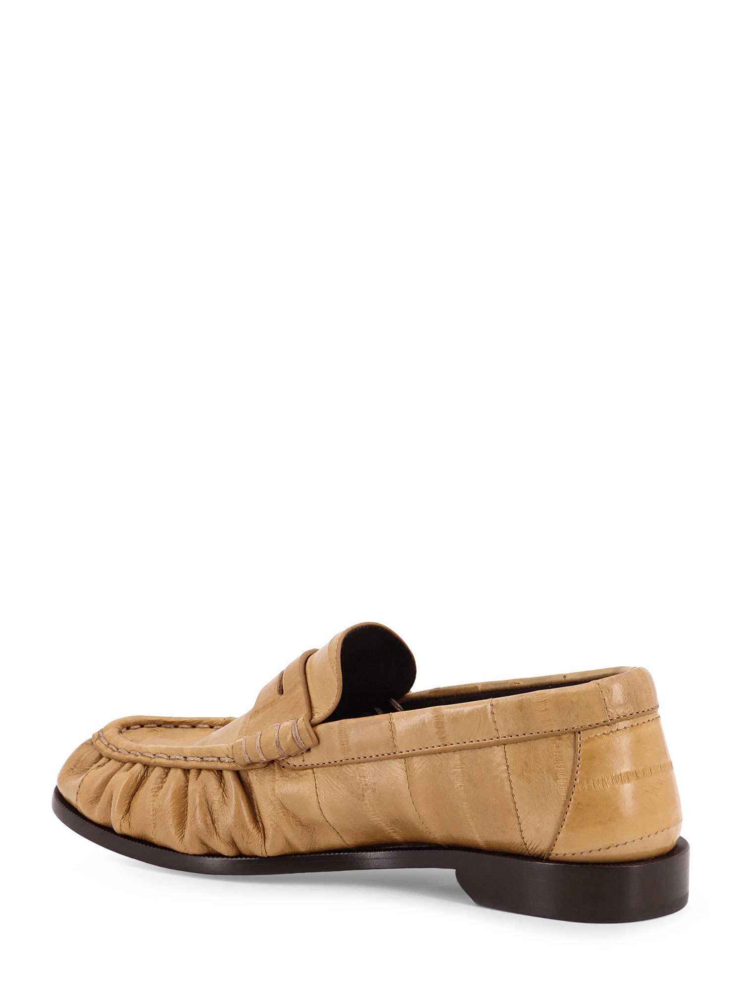 Saint Laurent Leather Loafers Featuring Ruched Detailing In Brown