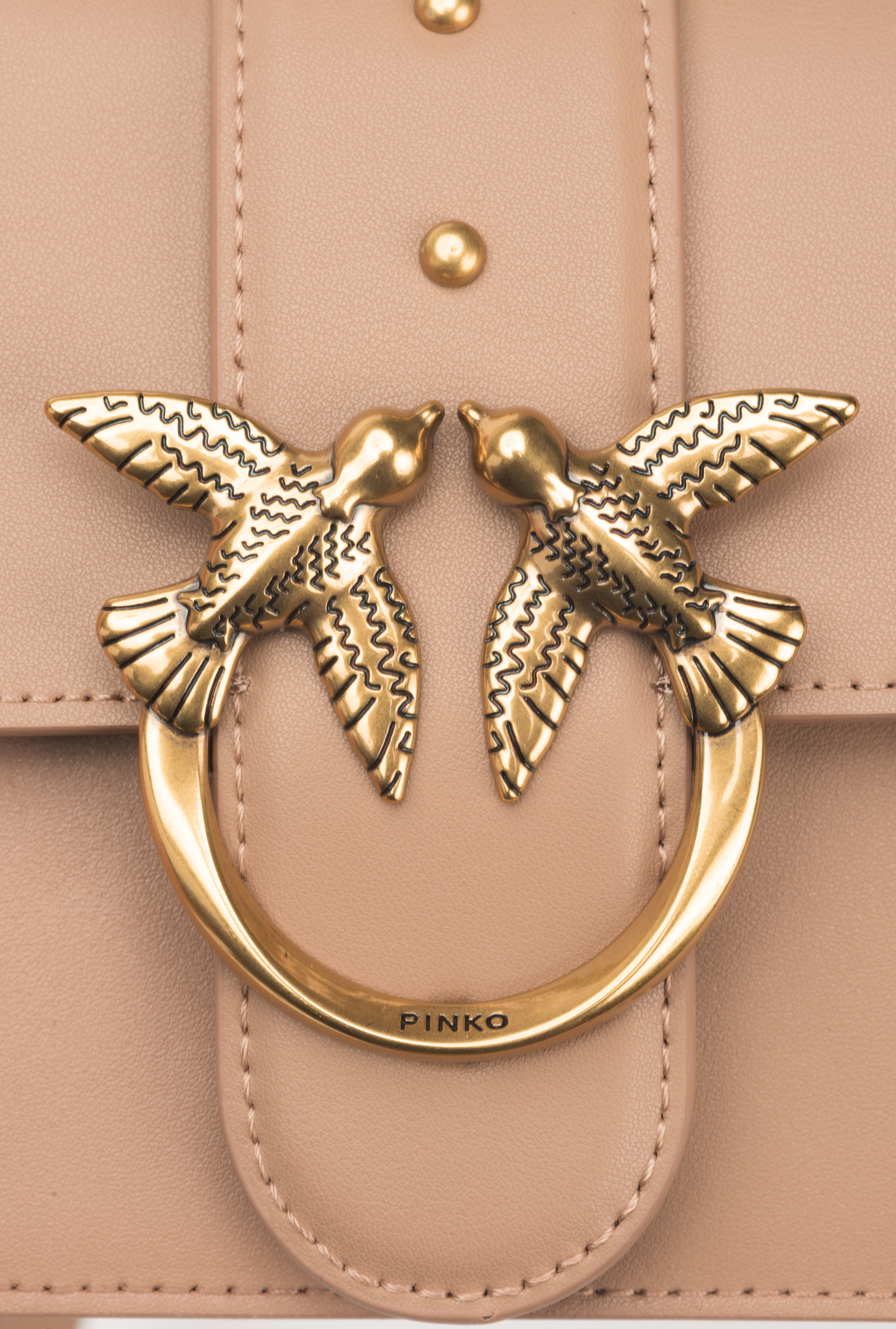 Shop Pinko Love One Logo Plaque Mini Crossbody Bag In Nude