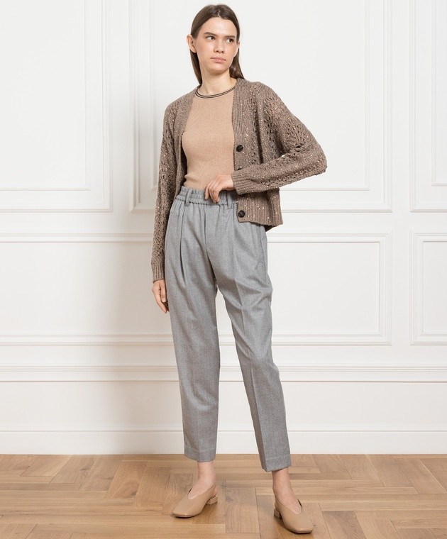 Brunello Cucinelli Round Neck Striped Sweater In Nude