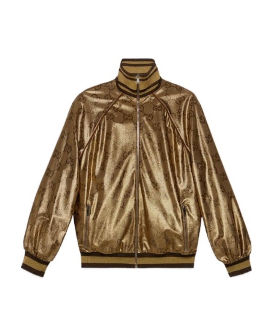 Gucci Maxi Gg Metallic Bomber Jacket In Brown