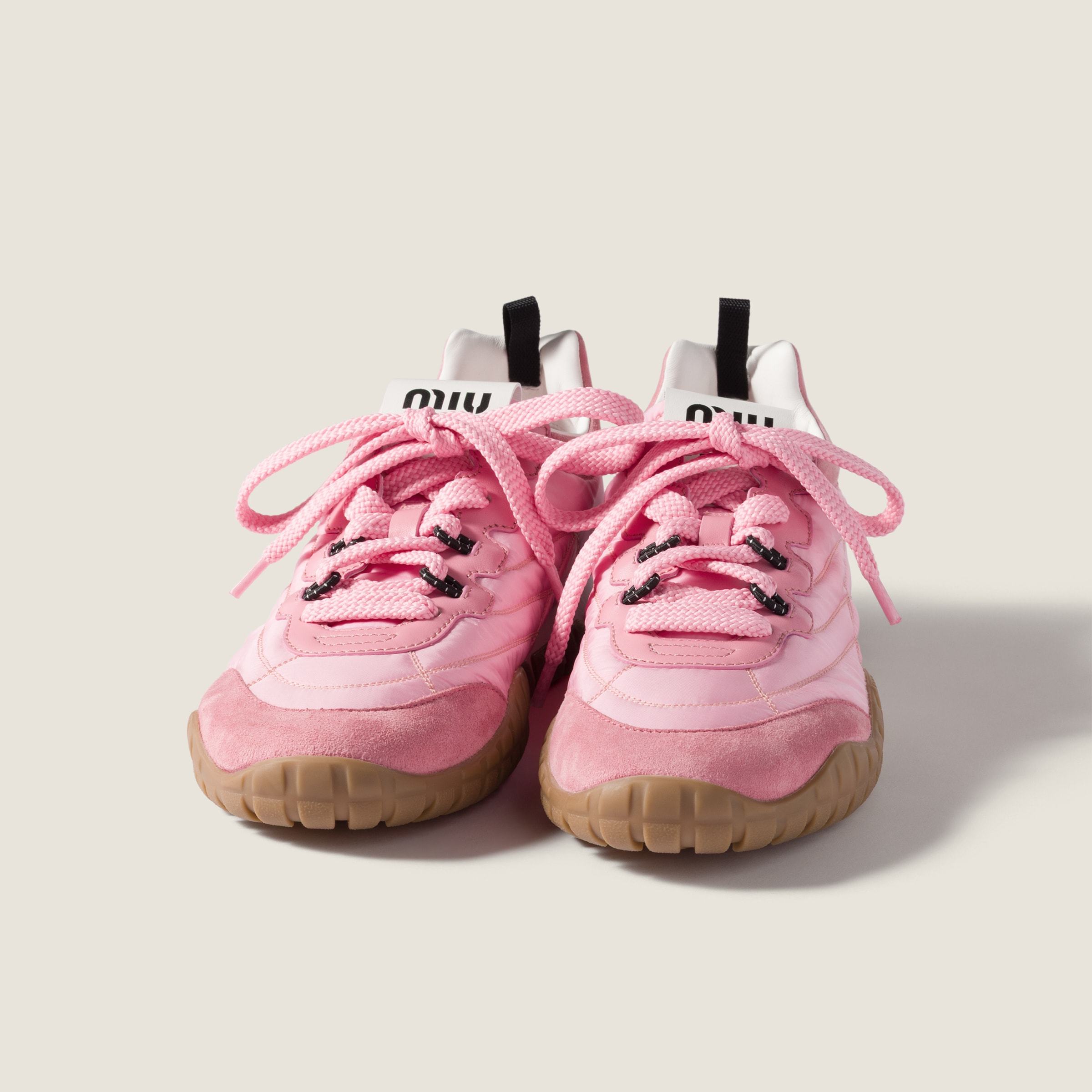 Miu Miu Tyre Technical Fabric And Suede Sneakers In Pink