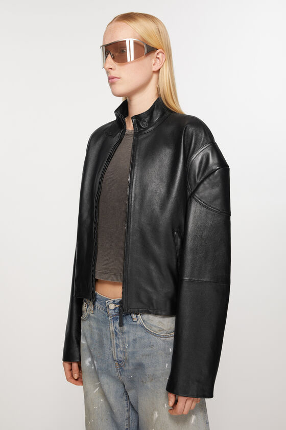 Acne Studios Logo-embossed Leather Jacket In Black
