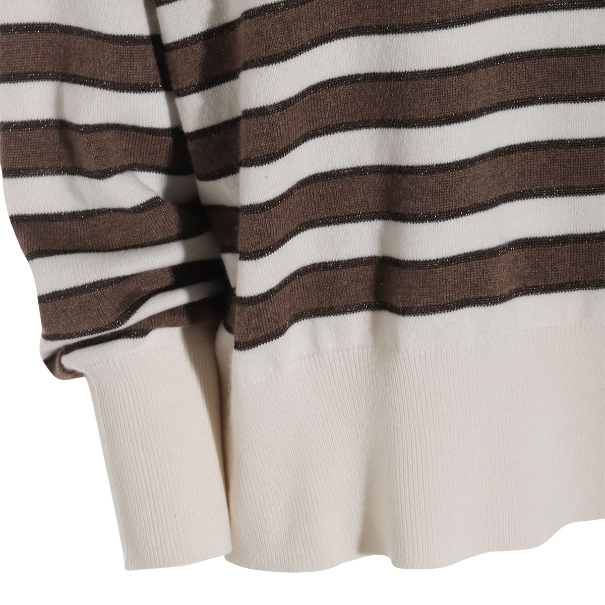Brunello Cucinelli Crewneck Striped Knitwear Ribbed Cuffs In Brown