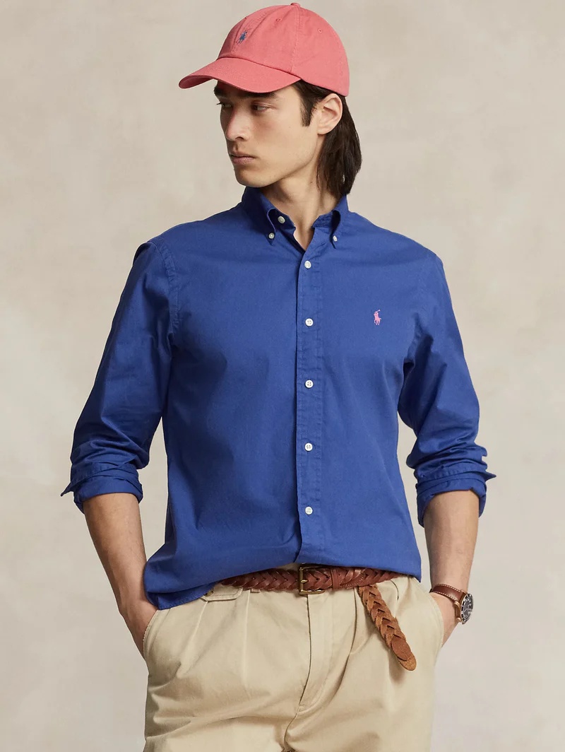 Polo Ralph Lauren Mens Logo Cotton Button-down Shirt In Blue