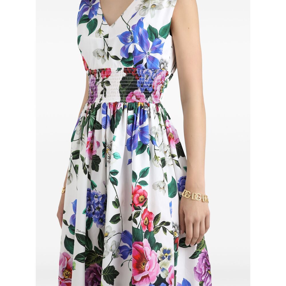Dolce & Gabbana Multicolor Short Dress With All-over Floral Print In White