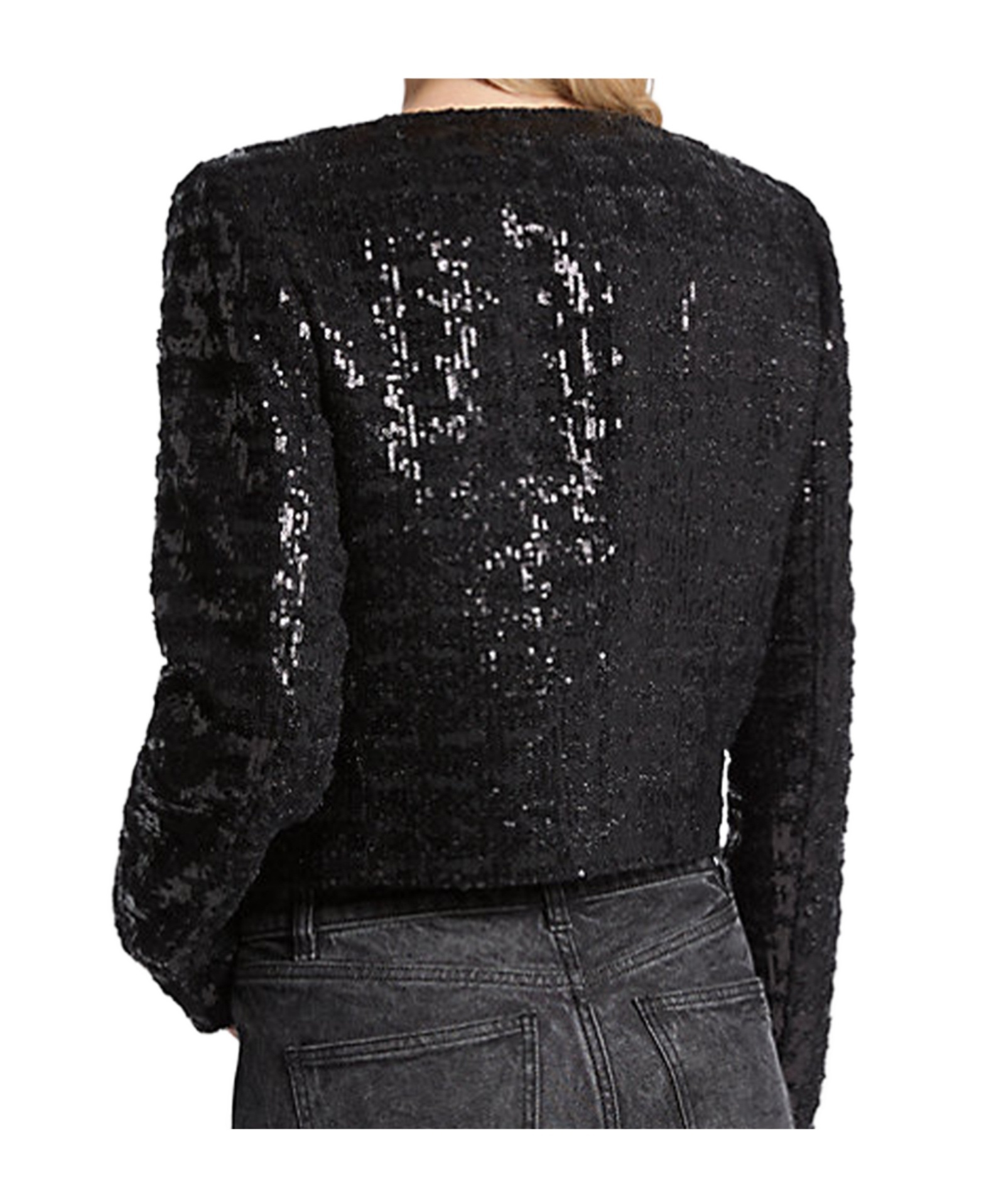 Michael Kors Short Tweed Jacket Sequin Detail In Black
