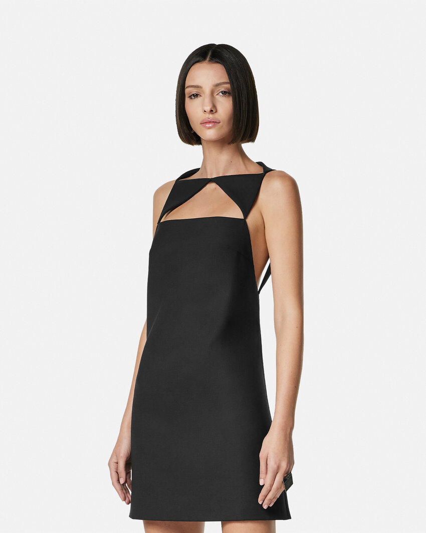 Versace Wool Blend Straight Mini Dress With Cut-out In Black