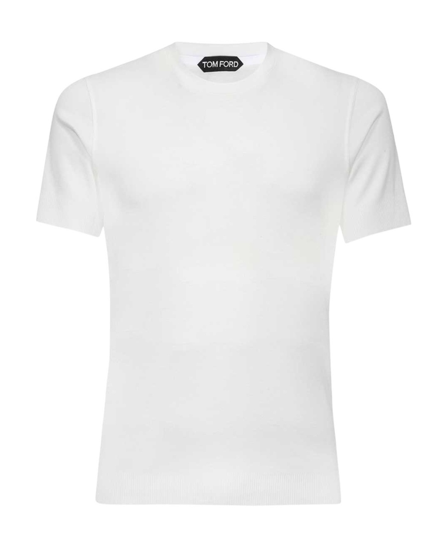 Tom Ford White Crewneck T-shirt With Tf Embroidery In Lyocell And Cotton Blend Man In White