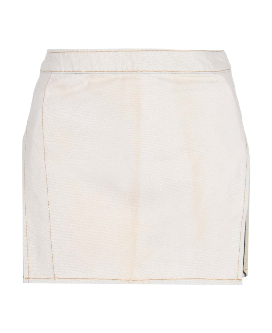 Shop Palm Angels Bull Denim Miniskirt In White