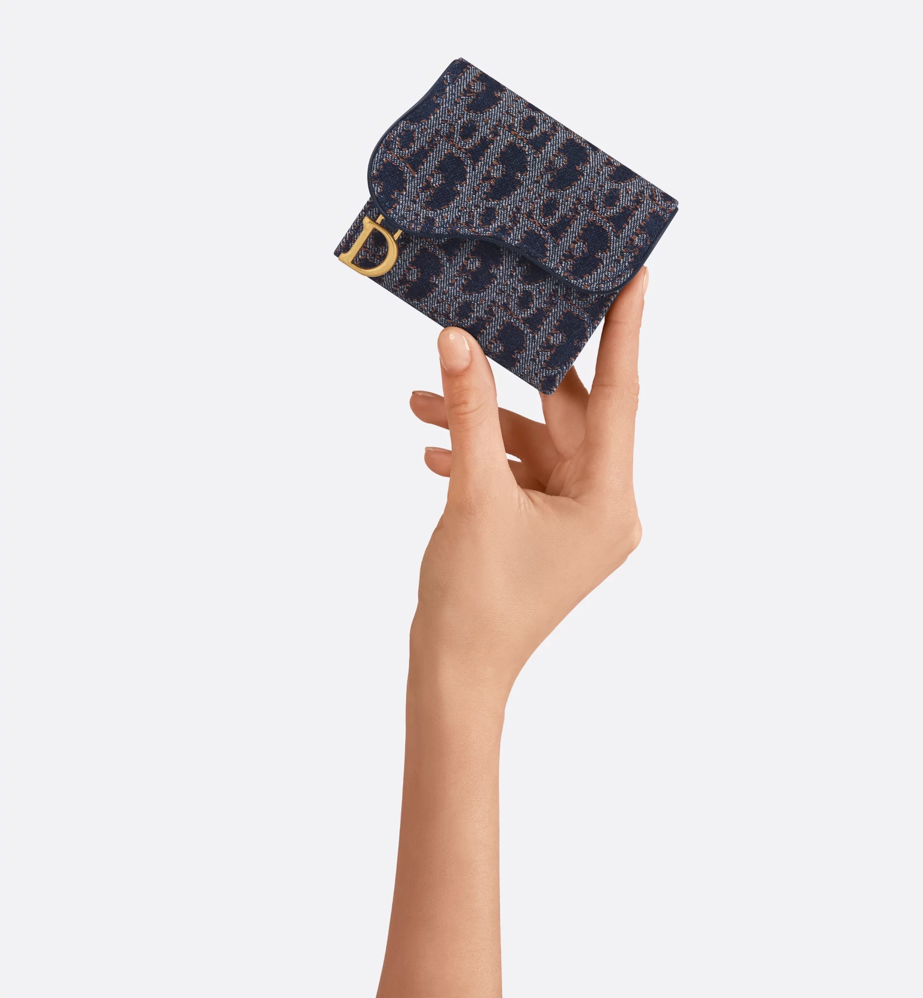 Dior Saddle Lotus Wallet In Blue
