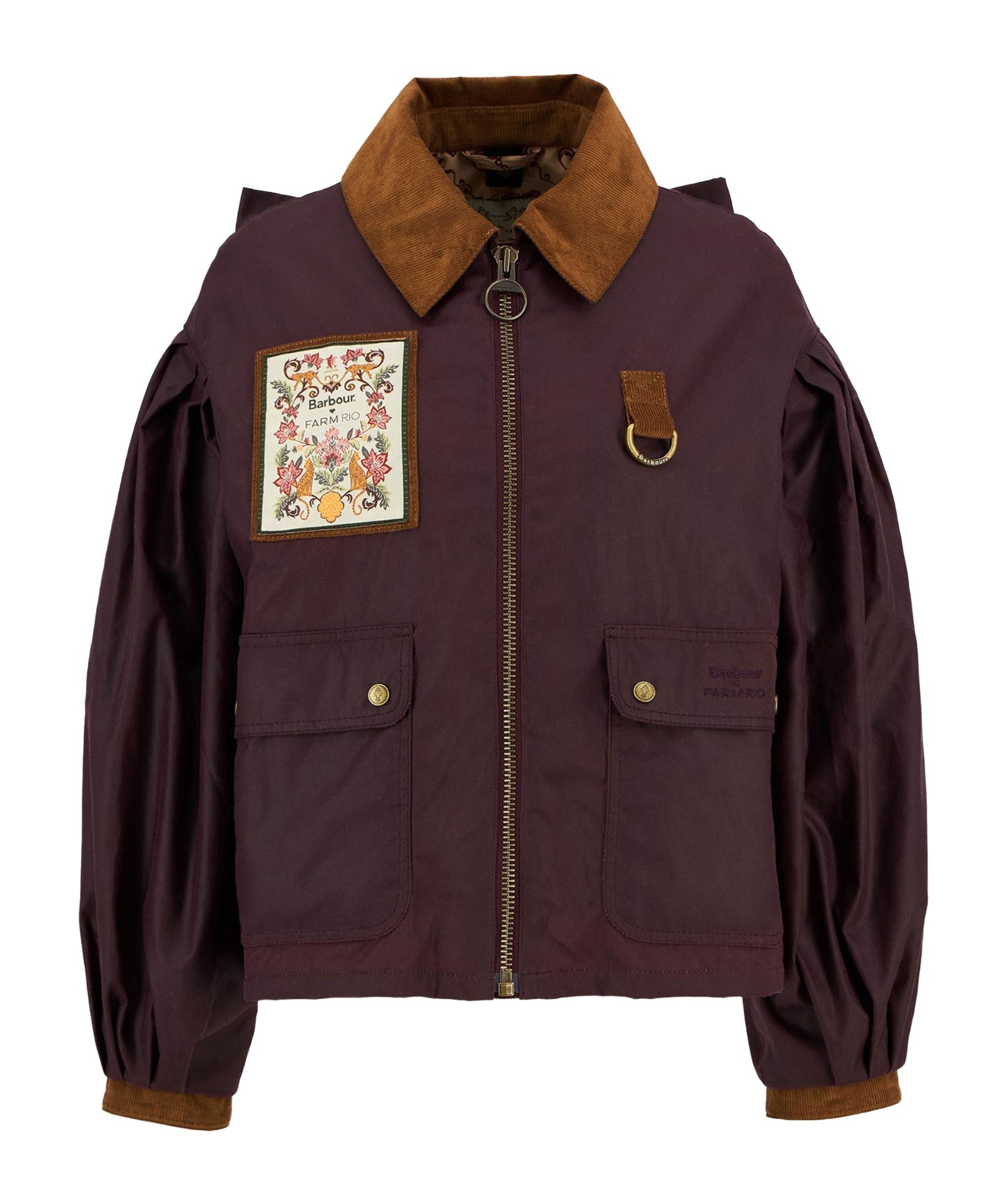 Barbour X Farm Rio Thais Waxed Cotton Jacket In Purple