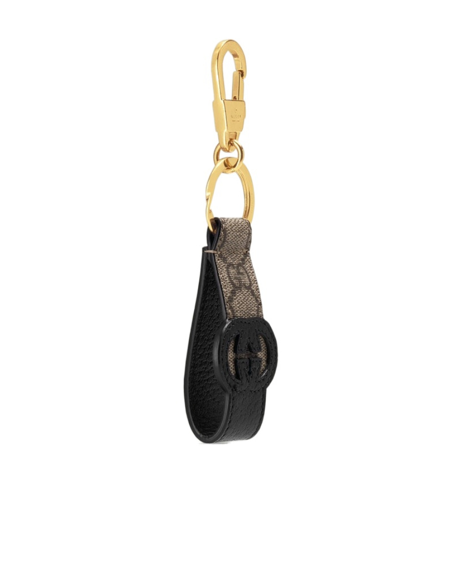 Gucci Gg-patch Leather Keyring In Black