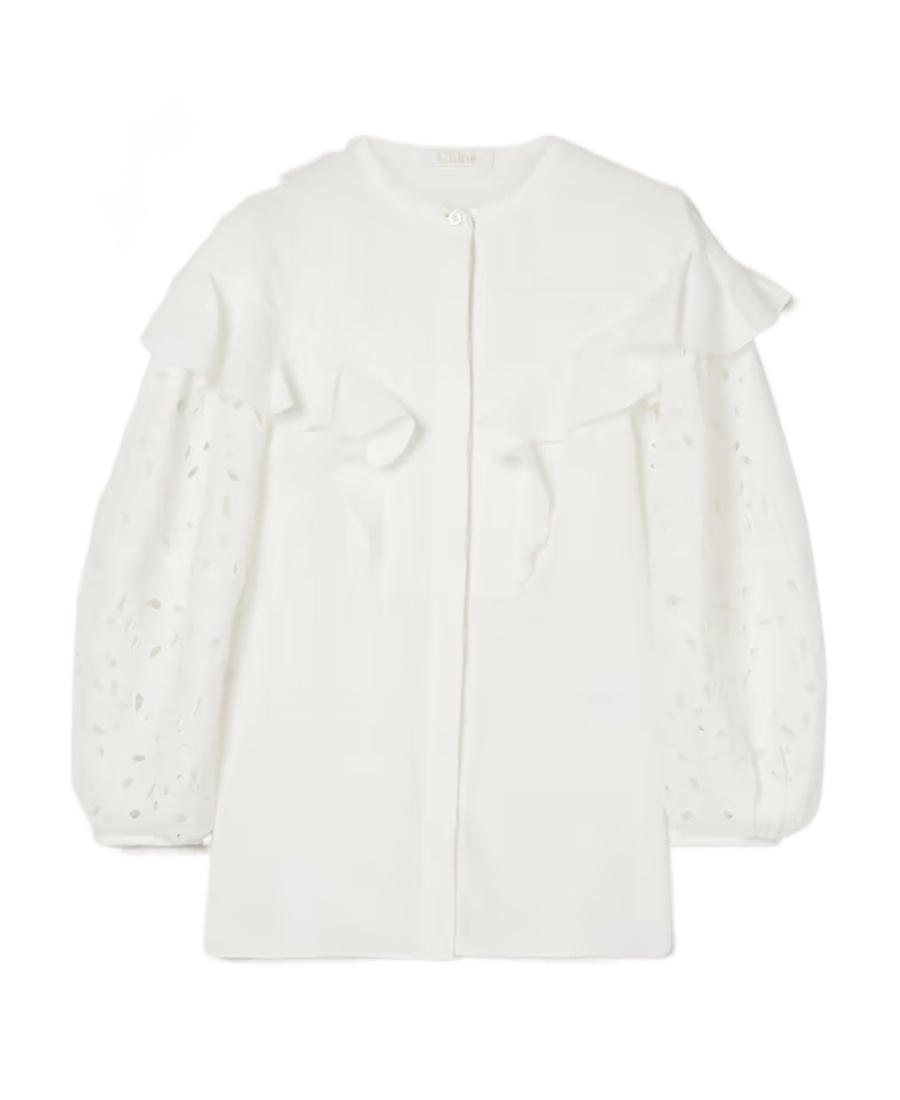 Chloé Broderie-anglaise Ruffled Blouse In White