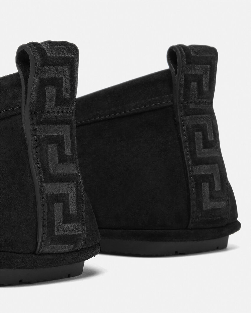Versace Black Villa Suede Driver Loafers In Black