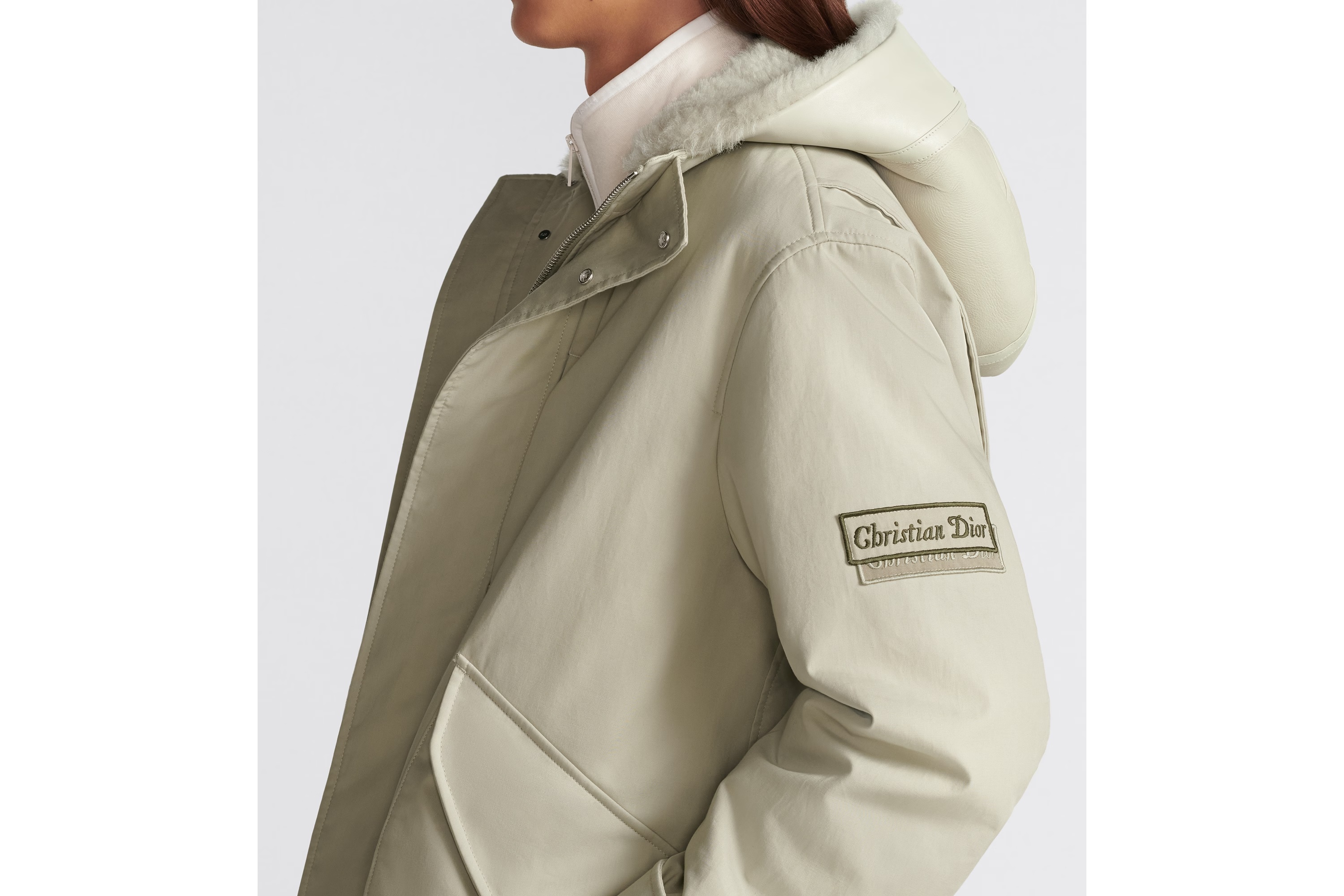 Dior Logo Hooded Coat In Nude